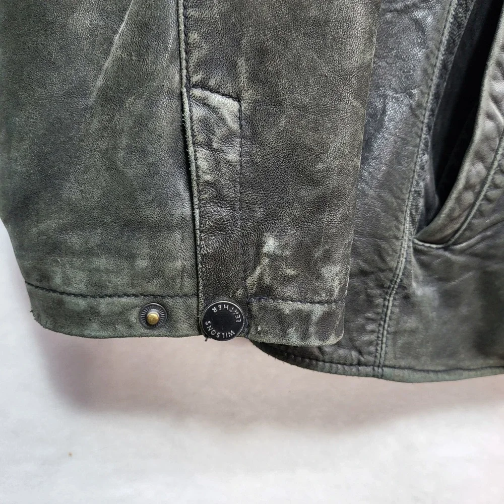 Wilsons Leather Mens XXL Thinsulate Insulated Distressed Black Leather Jacket*